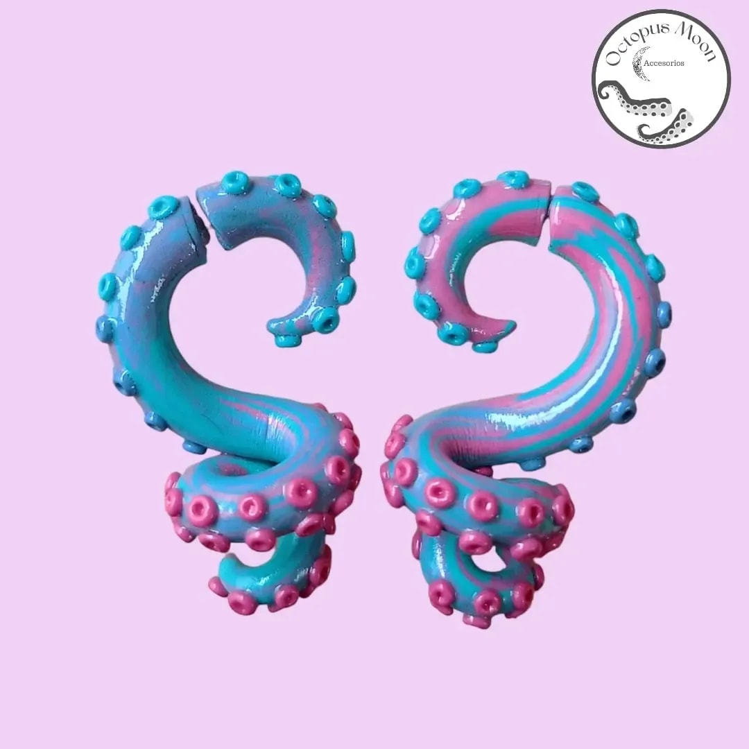 Aretes tentáculo en turquesa y rosa